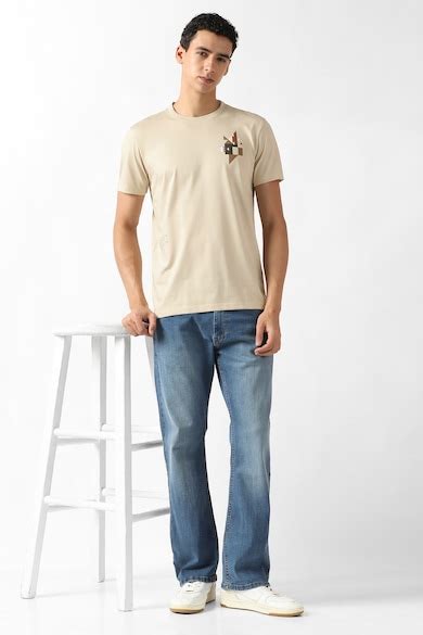 Buy Men Beige Print Crew Neck T-shirt Online - 40005643 | Van Heusen