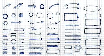 Hand-drawn sketch arrows and shapes collection on grid paper | Premium ...