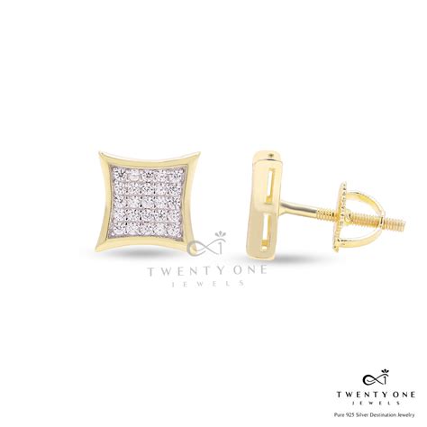 Pave Setting Diamond Studded Gold Finish Cenora Studs with Screw Backs ...