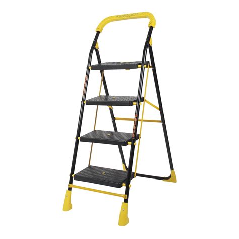 PARASNATH 4-Step Yellow Diamond Foldable Steel Ladder | Durable Home Ladder