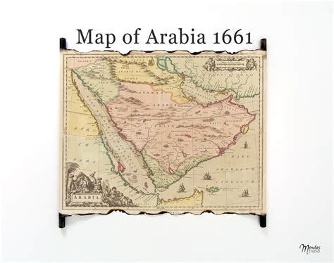 Old Map of Arabia 1661 on Handmade Scroll, Vintage Map of Arabian Peninsula, Antique Arabia Map ... - map of arabia in 1800