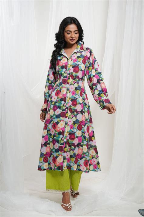 Multicoloured Cotton Floral Kurta Set – thesaffronsaga