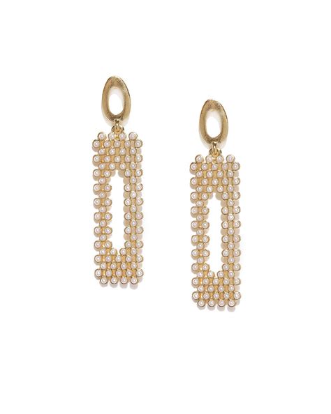 Gold-Toned & White Geometric Drop Earrings