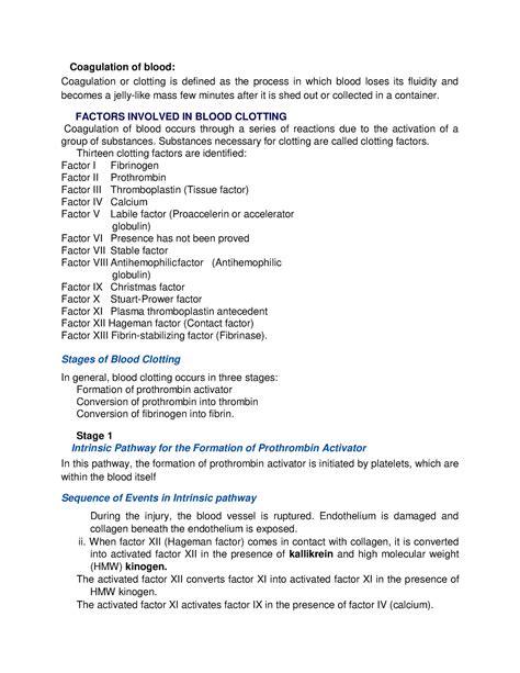 Coagulation - FACTORS INVOLVED IN BLOOD CLOTTING Coagulation of blood ...