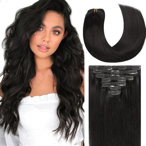 Amazon.com : Lacer Black Hair Extensions Clip in Human Hair 140g 7 pcs ...