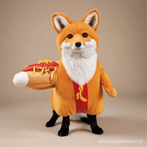 Cute Fox Wearing Hot Dog Costume in a Whimsical Forest Setting | AI ...