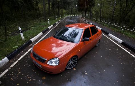Wallpaper road, leaves, drives, red, very, prior, priora, Lada 2170 for ...