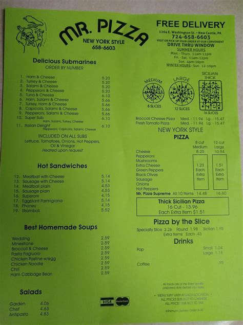 Menu at Mr Pizza pizzeria, New Castle, E Washington St