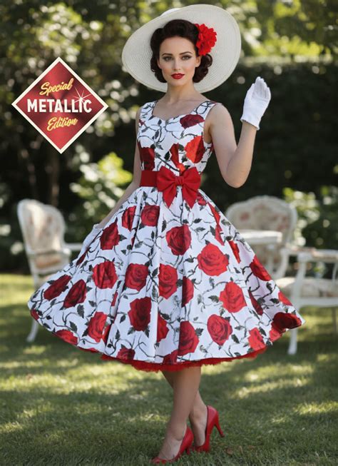 Forever Fifties Festliches Vintage Kleid "Leni Metallic Rose Swing ...