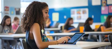 Young student using tablet in classroom | Premium AI-generated image