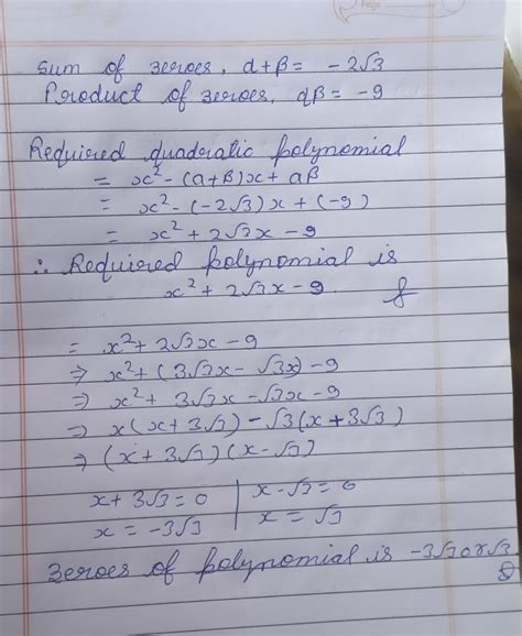 find a quadratic polynomial whose sum and product respectively of the ...