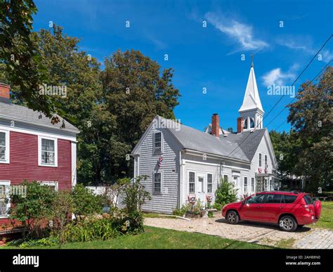Traditional houses and church on Main Street in Yarmouth Port, Cape Cod ...