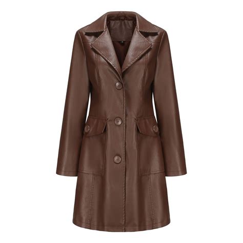 British Style Long Leather Wind Coat | Long leather coat, Faux leather ...
