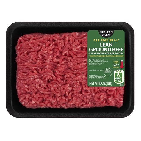 93% Lean / 7% Fat Lean Ground Beef, 1 lb Tray, Fresh, All Natural ...