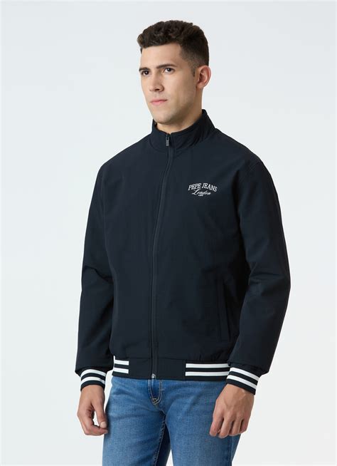 Men Black Jacket With Union Jack Back Print | Pepe Jeans India