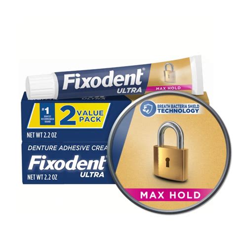 Fixodent Ultra Max Hold Denture Adhesive, 2.2 Ounce, Pack of 2 : Amazon ...