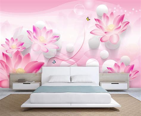 999STORE 3D Large Pink Flowers and Multi Color Butterflies Wallpaper ...