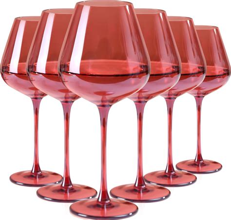 Physkoa Rose Colored Wine Glasses Set - 6 x 16oz Bordeaux Wine Glasses ...