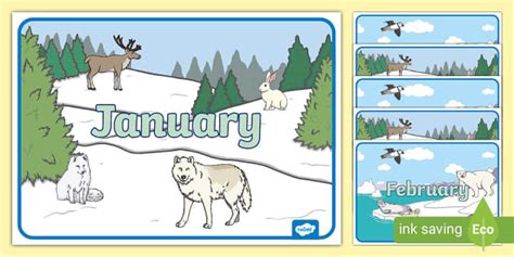 Arctic Themed Months of the Year Display Posters - Twinkl
