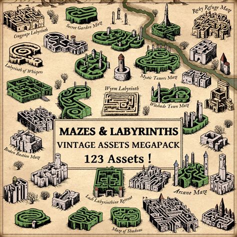 MAZES & LABYRINTHS VINTAGE ASSETS MEGAPACK ( hedge mazes, labyrinths ...