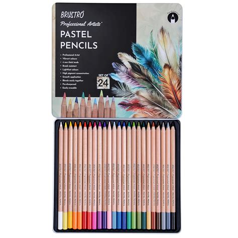 BRUSTRO Artists Pastel Colored Pencils - Set of 24 Shades - 4mm Lead ...