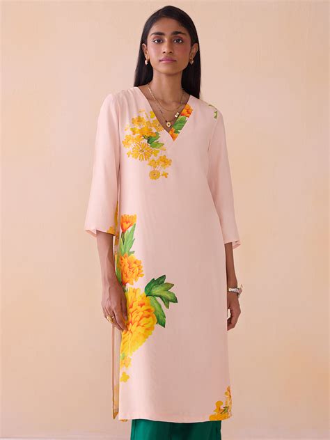 Buy Marigold Printed Straight Kurta | Ladies Kurta Online : Ancestry