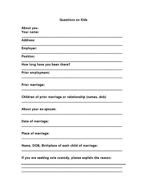 Fillable Online Guardian Ad Litem Questionnaire - Wood County Common ...