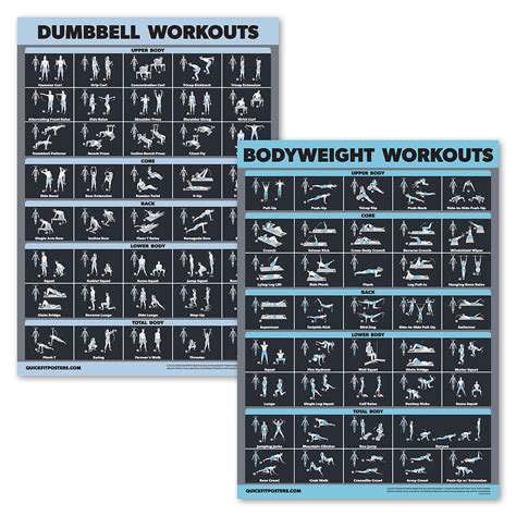 2 Pack Dumbbell Workouts And Bodyweight Exercise Poster Set Laminated ...