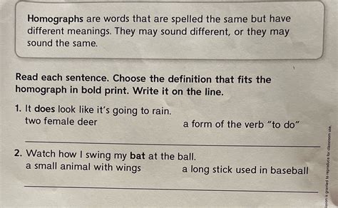 [Solved] 2nd grade reading. Homographs are words that are spelled the same... | Course Hero