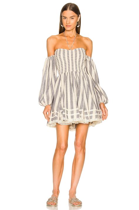 ROCOCO SAND Kylie Mini Dress in Cream & Blue | REVOLVE
