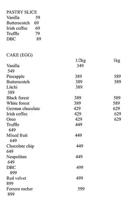 Menu at Cake Express, Bengaluru