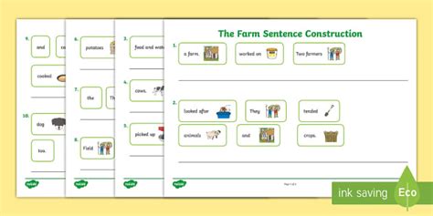 Farm Objects Sentence Construction Worksheet