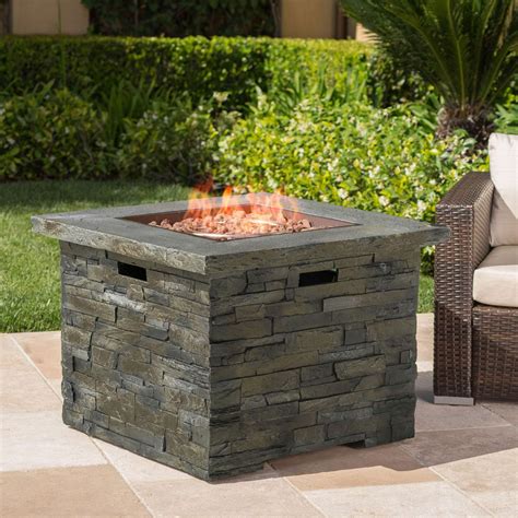 Latitude Run® Outdoor 35" Lightweight Concrete Square Propane Fire Pit ...
