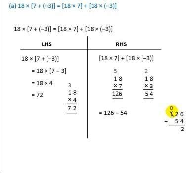 Verify 18x [7x [- 3)] = [18x17] +[18x(-3) - Brainly.in