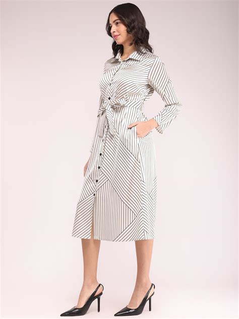Buy Ecru And Black Button Down Shirt Dresses Online | FableStreet