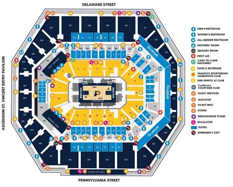 Gainbridge Fieldhouse Seating Chart with Seat Numbers and Rows