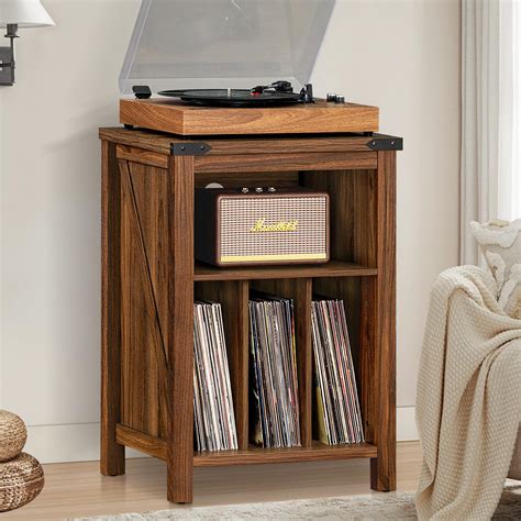 Joaxswe Record Player Stand with Vinyl Record Storage,Rustic Brown ...