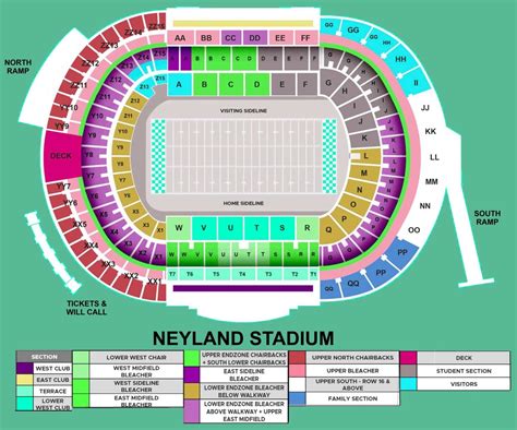 Neyland Stadium Seating Chart with Seat Numbers and Rows