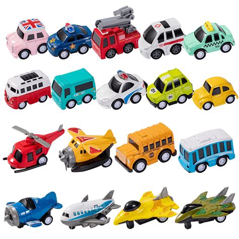 Buy FADORIOE 18 Piece Die-Cast Pull Back Cars and Airplanes Toys Set ...