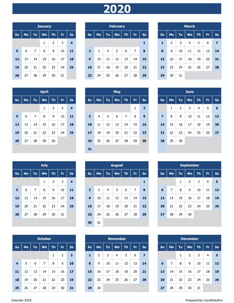 2020 Calendar Excel Templates Printable Pdfs Images Exceldatapro - Riset