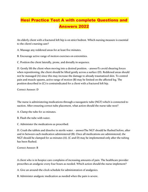 SOLUTION: Hesi practice test a with complete questions and answers 2022 ...