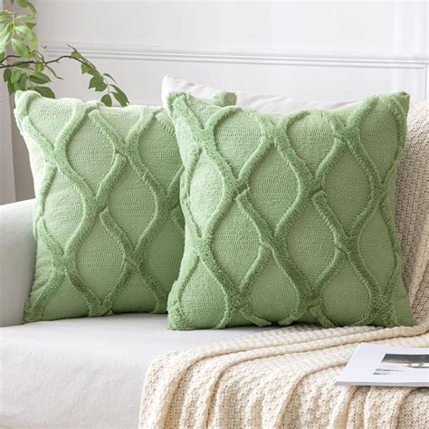MIULEE Sage Green Decorative Throw Pillow Covers 18x18 Inch Set of 2 ...