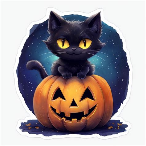 Vintage Black Cat on Pumpkin Halloween Illustration Art - Playground
