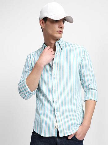 Men's Vertical Stripes Green Spread Collar Casual Shirt – DENNIS LINGO