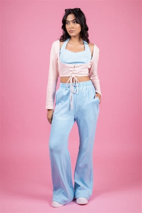 Powder Blue & Blush Pink Ribbed Co-ord Set - powder blue dress, co-ord ...