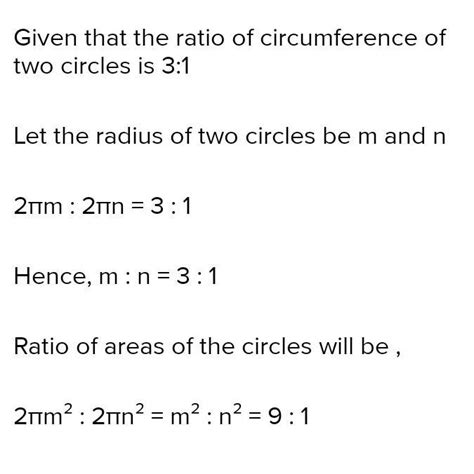 the circumference of two circle are in the ratio 1:3 find the ratio of ...