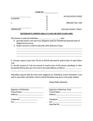 TX Defendants Original Answer - El Form - Fill Online, Printable ...