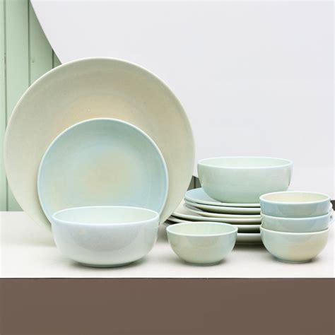 Reactive Forest Green Porcelain Dinner Set- 14 piece, For Family of 4 ...