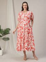 Red Abstract Cotton Maternity & Nursing Maxi Dress