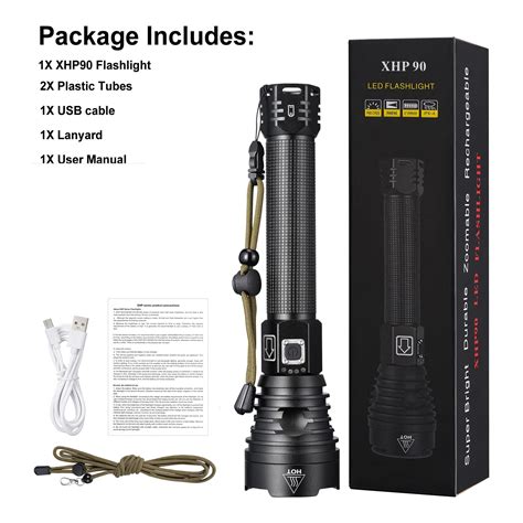 Buy 160000LM Most Powerful XHP90 LED Flashlight Brightest Zoom Torch ...